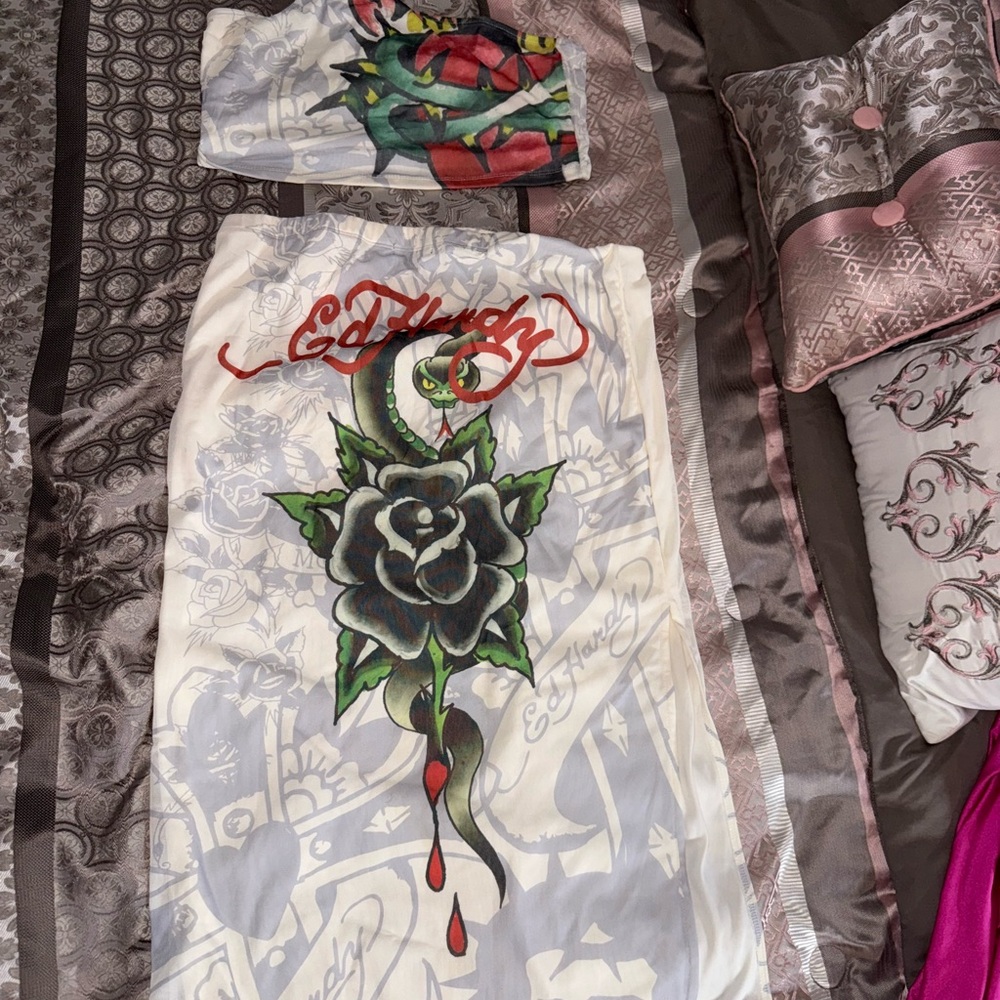 Ed Hardy White Skirt with Tattoo Design